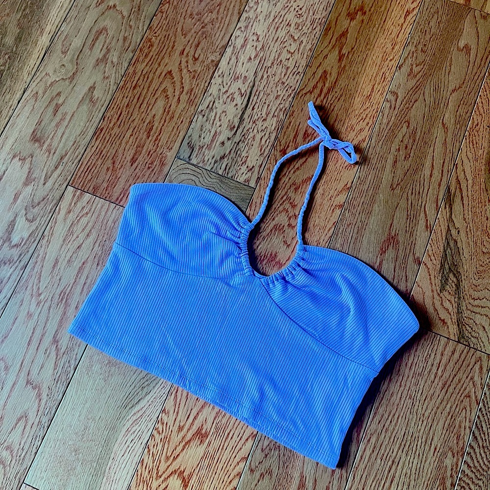 Wilfred by aritzia ribbed lilac halter crop top size xl